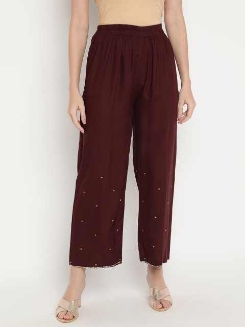 

V2 Value & Variety Women Maroon & Gold-Toned Knitted Ethnic Palazzos