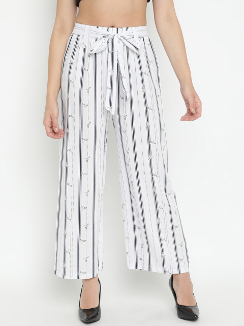

V2 Value & Variety Women White & Black Striped Knitted Palazzos