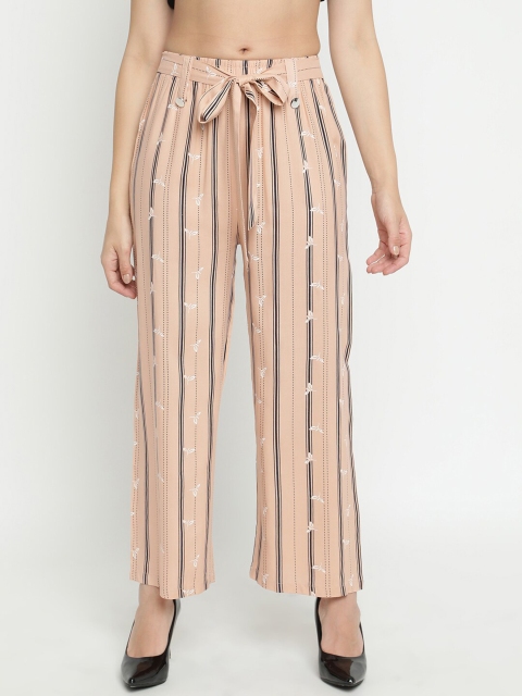 

V2 Value & Variety Women Peach-Coloured & Black Striped Knitted Palazzos