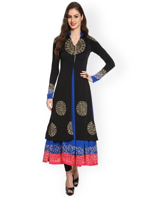 

Ira Soleil Women Black & Blue Printed Layered Kurta