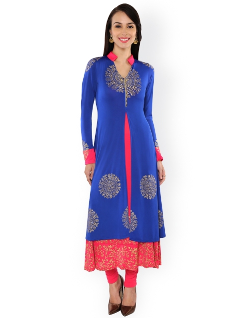

Ira Soleil Blue & Pink Printed Layered Kurta