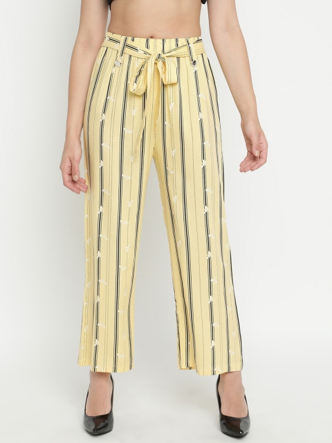 

V2 Value & Variety Women Yellow & Black Striped Knitted Palazzos
