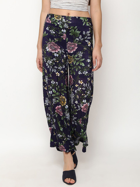 

V2 Value & Variety Women Navy Blue & Green Floral Printed Knitted Palazzos
