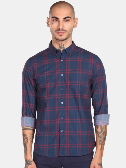 

Flying Machine Men Blue Tartan Checks Opaque Checked Casual Shirt