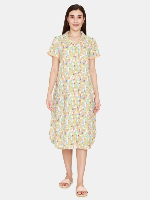 

Zivame Women Yellow & Green Floral Printed Nightdress