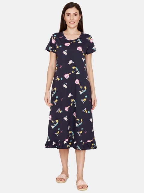 

Zivame Women Black Printed Cotton Nightdress