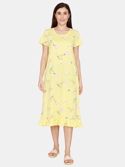 

Zivame Women Yellow Printed Pure Cotton Nightdress