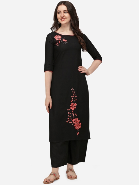 

Florence Women Black Embroidered Flared Sleeves Thread Work Kurta