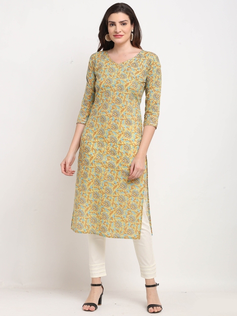 

Rajnandini Women Green & Blue Floral Printed Pure Cotton Kurta