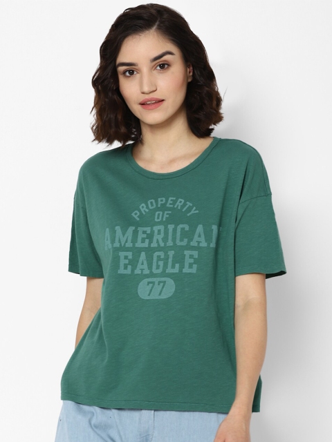 

AMERICAN EAGLE OUTFITTERS Women Green Typography Printed T-shirt