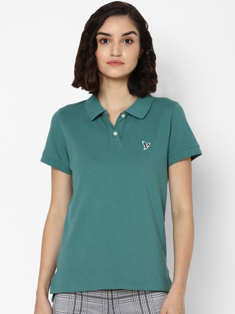 

AMERICAN EAGLE OUTFITTERS Women Green Polo Collar T-shirt