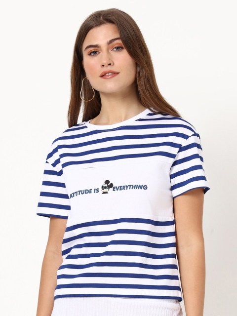 

Bewakoof Women Blue Striped Cotton Regular Fit Top