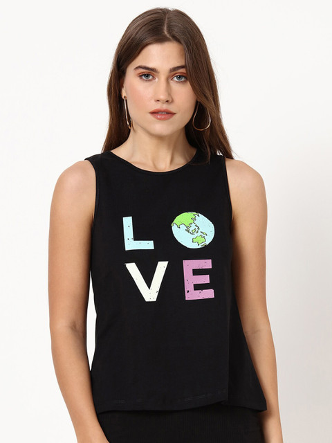 

Bewakoof Black & Green Earth Love Tank Top