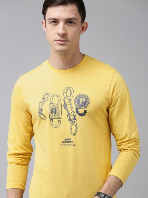 

BEAT LONDON by PEPE JEANS Men Mustard Yellow COnversational Printed Slim Fit Pure Cotton T-shirt