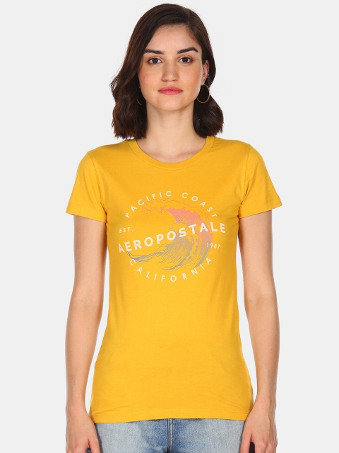 

Aeropostale Women Yellow Typography Printed Extended Sleeves T-shirt