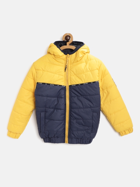 

Okane Boys Yellow & Navy Blue Colourblocked Hooded Padded Jacket