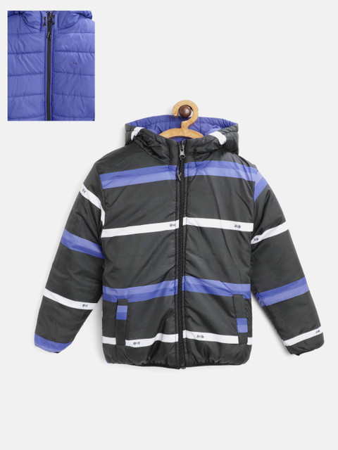 

Okane Boys Black & Blue Striped Hooded Reversible Padded Jacket