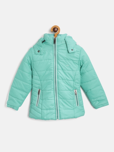 

Okane Girls Sea Green Solid Hooded Parka Jacket