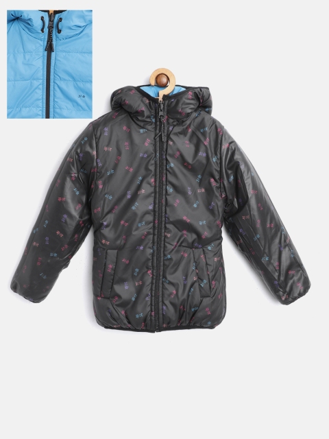 

Okane Girls Black & Blue Printed Hooded Reversible Padded Jacket