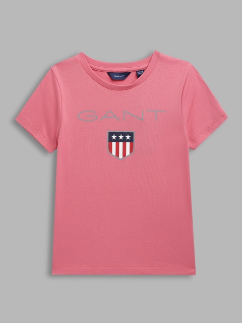 

GANT Unisex Kids Pink Printed Applique Slim Fit T-shirt