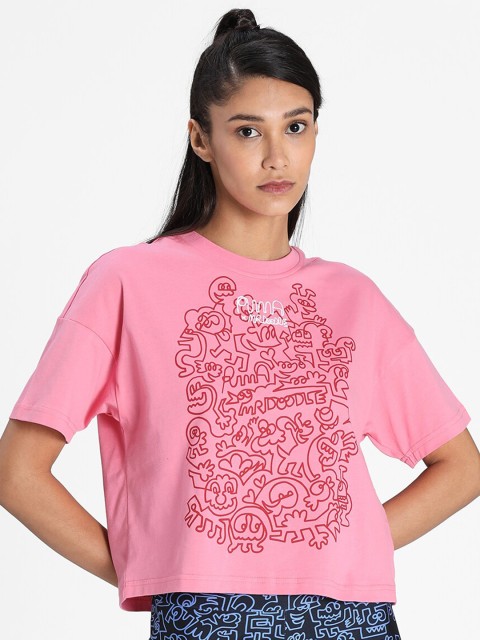 

Puma Women Pink Printed PUMA x MR DOODLE T-shirt