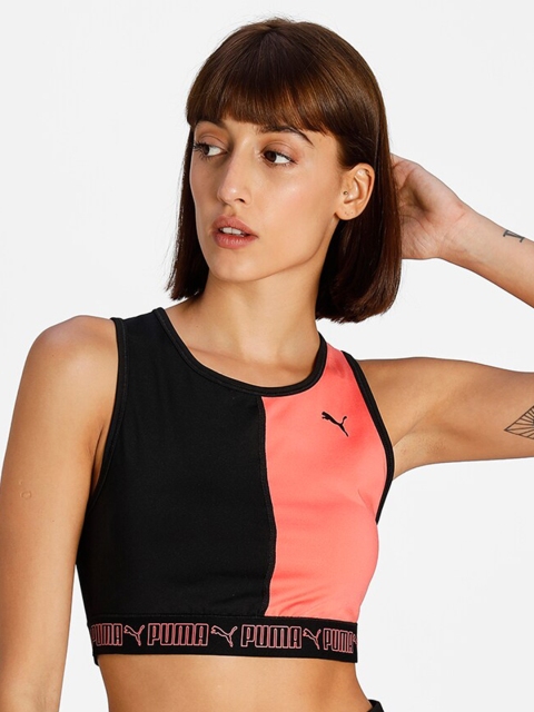 

Puma Women Black & Peach Colourblocked Crop Top