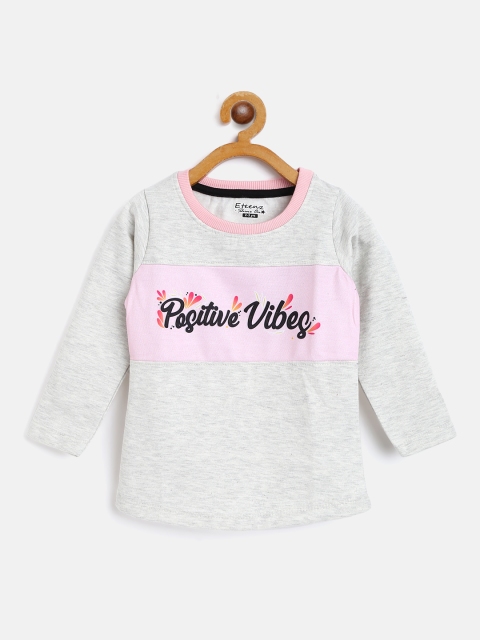 

Eteenz Girls Grey Melange & Pink Typography Print Sweatshirt