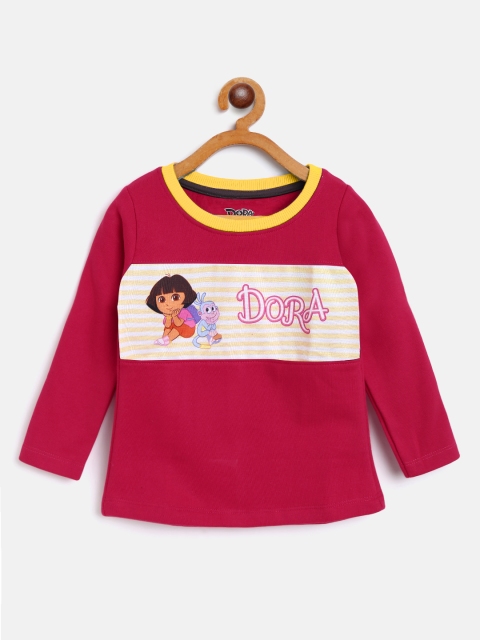 

Eteenz Girls Magenta & Yellow Dora Printed Cotton Sweatshirt