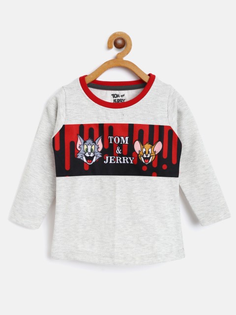 

Eteenz Girls Grey Melange & Red Cotton Tom & Jerry Printed Sweatshirt