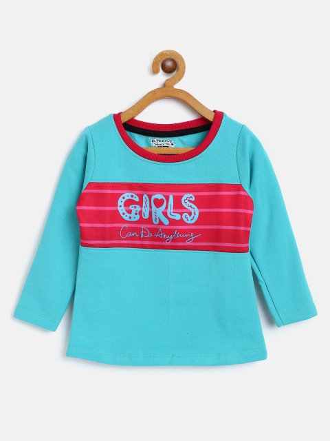 

Eteenz Girls Turquoise Blue & Pink Cotton Printed Sweatshirt