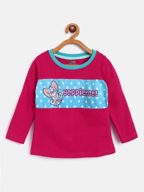 

Eteenz Girls Magenta & Blue Nibbles Printed Cotton Sweatshirt