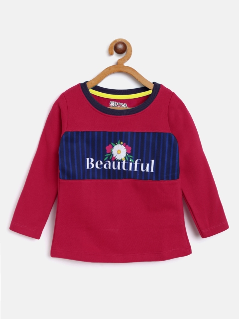 

Eteenz Girls Magenta & Navy Blue Typography Printed Cotton Sweatshirt