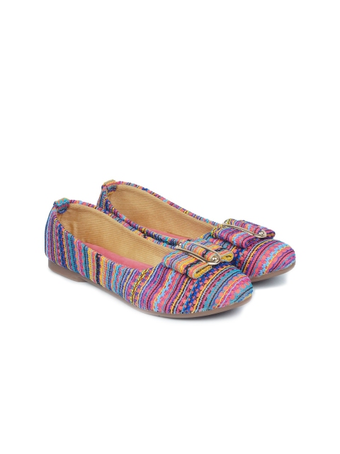 

The Desi Dulhan Women Pink & Blue Embroidered Ballerinas