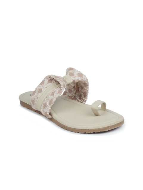 

The Desi Dulhan Women White Printed Open Toe Flats with Bows