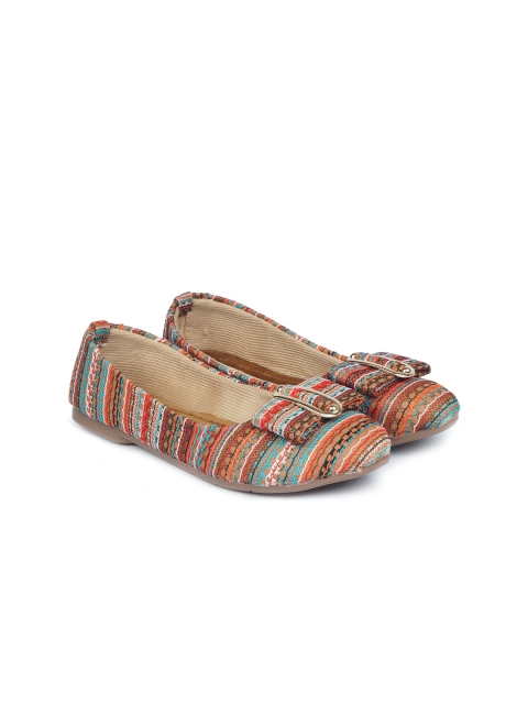 

The Desi Dulhan Women Red Striped Leather Ethnic Ballerinas with Bows Flats