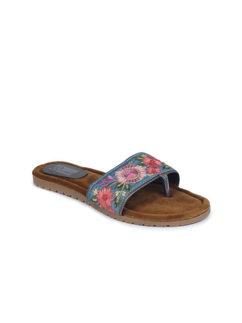 

The Desi Dulhan Women Blue Printed Open Toe Flats with Bows