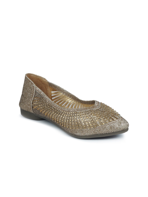 

The Desi Dulhan Women Copper-Toned Woven Design Embellished Ballerinas Flats