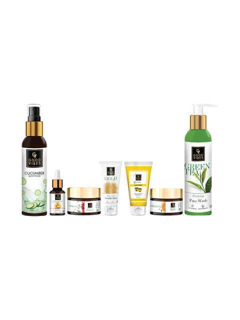 

Good Vibes Set of 7 Complete Skincare Routine - Glowing Skin, Transparent