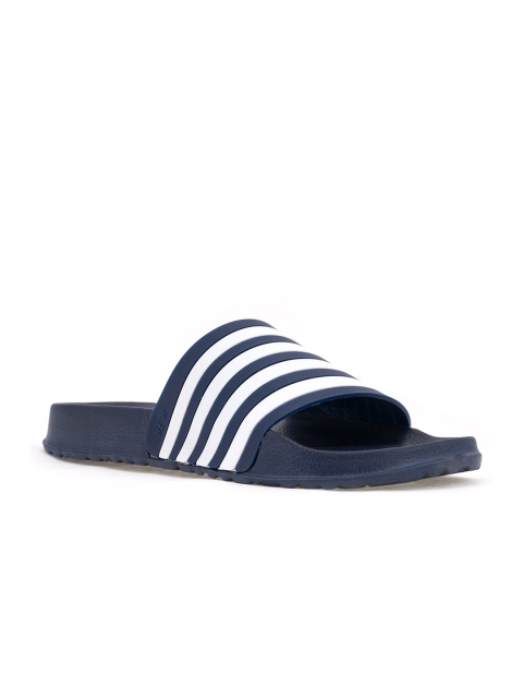 

Khadims Men Navy Blue & White Striped Sliders