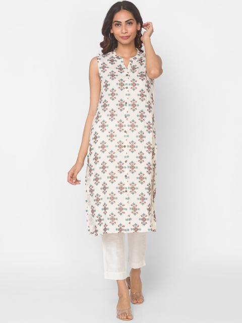 

Ethnicity Women Off White Floral Printed Kurta