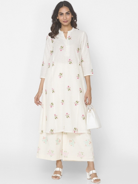 

Ethnicity Women White Floral Printed Cotton Kurta