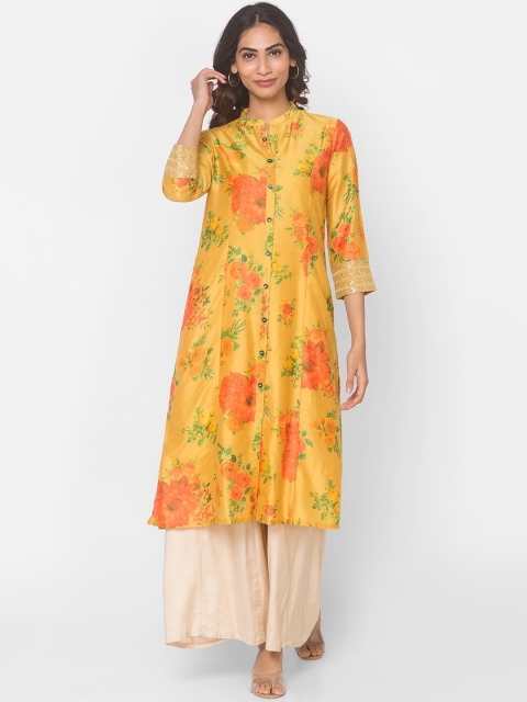 

Ethnicity Women Lime Green Floral Printed Kurta