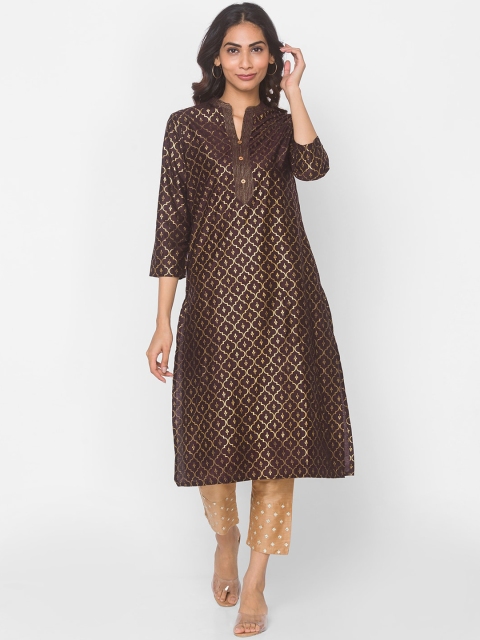 

Ethnicity Women Brown Ethnic Motifs Printed Kurta