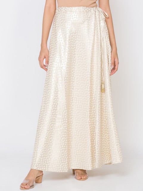 

Ethnicity Women Gold Printed Pure Silk Maxi Skirt
