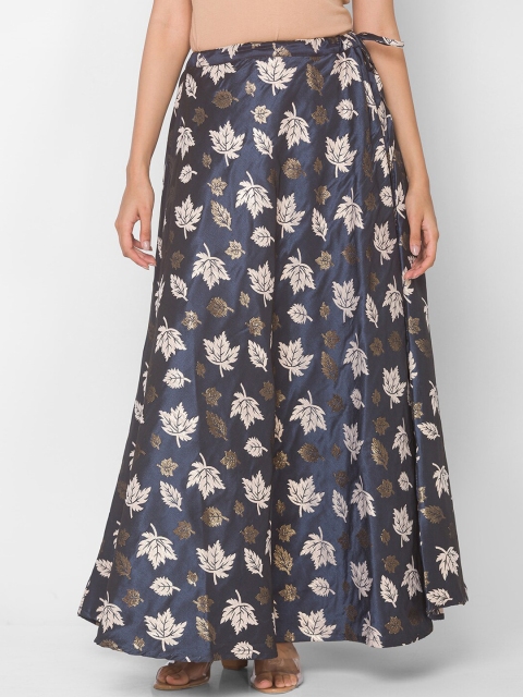 

Ethnicity Women Grey & Beige Floral Printed Flared Pure Silk Maxi Skirt