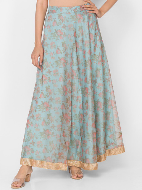 

Ethnicity Women Blue & Pink Floral Printed Flared Maxi-Skirt