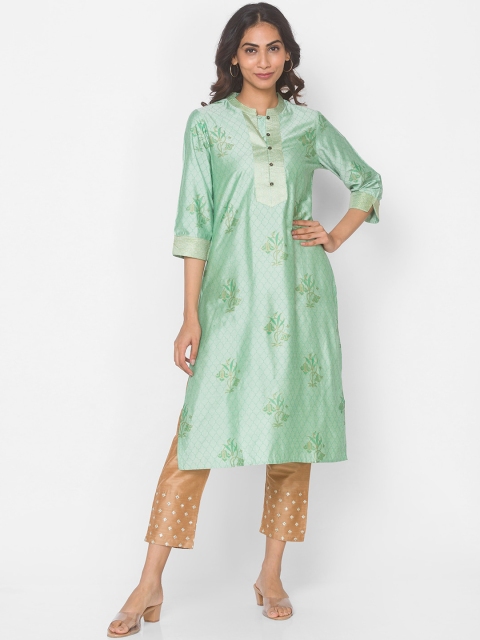 

Ethnicity Women Green Printed Kurta