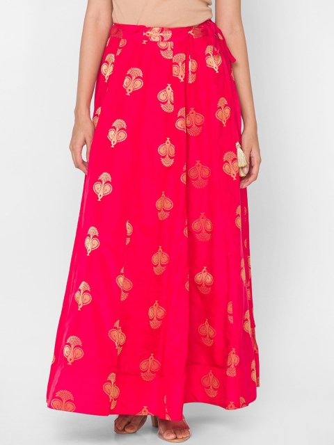 

Ethnicity Women Red & Gold-Coloured Printed Maxi-Length Flared Skirt