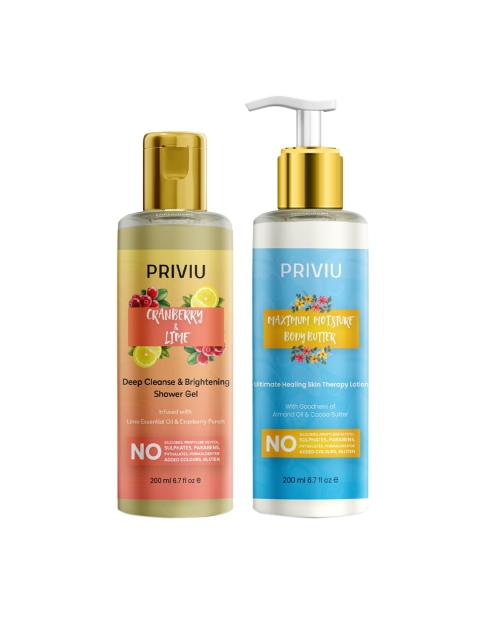

PRIVIU Unisex Shower Gel & Body Butter Bath & Body Gift Set 400ml, Transparent