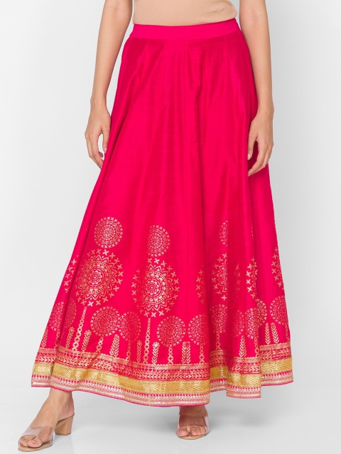 

Ethnicity Women Fuchsia Pink & Gold-Coloured Printed Flared Maxi Skirt